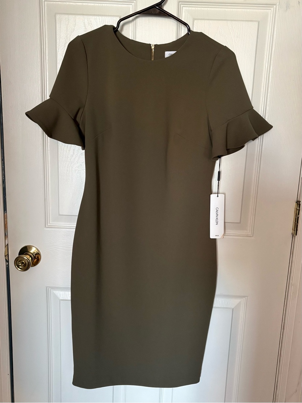 Calvin Klein Olive Ruffle-Sleeve Sheath Dress